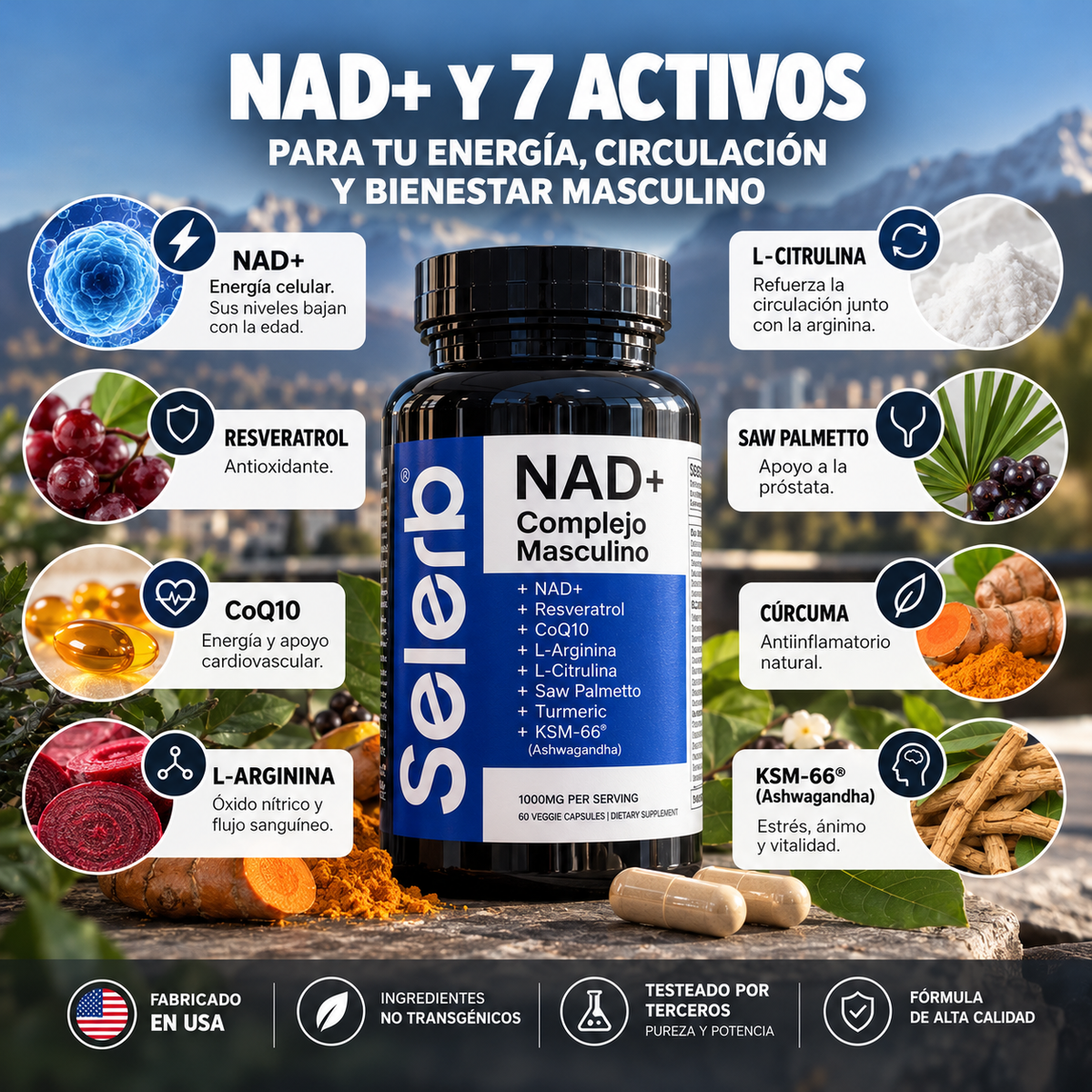 NAD+ Complejo Masculino | 8 Activos en 1 Fórmula